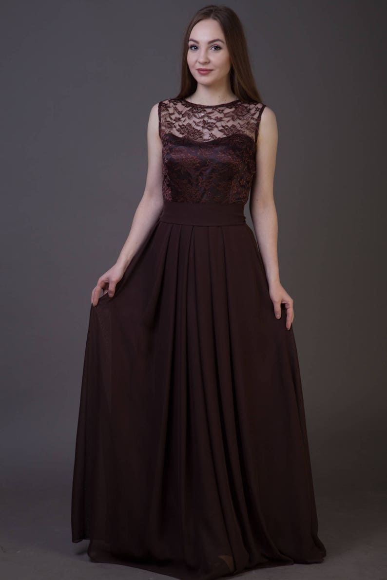 Chocolate Brown Lace Bridesmaid Dress