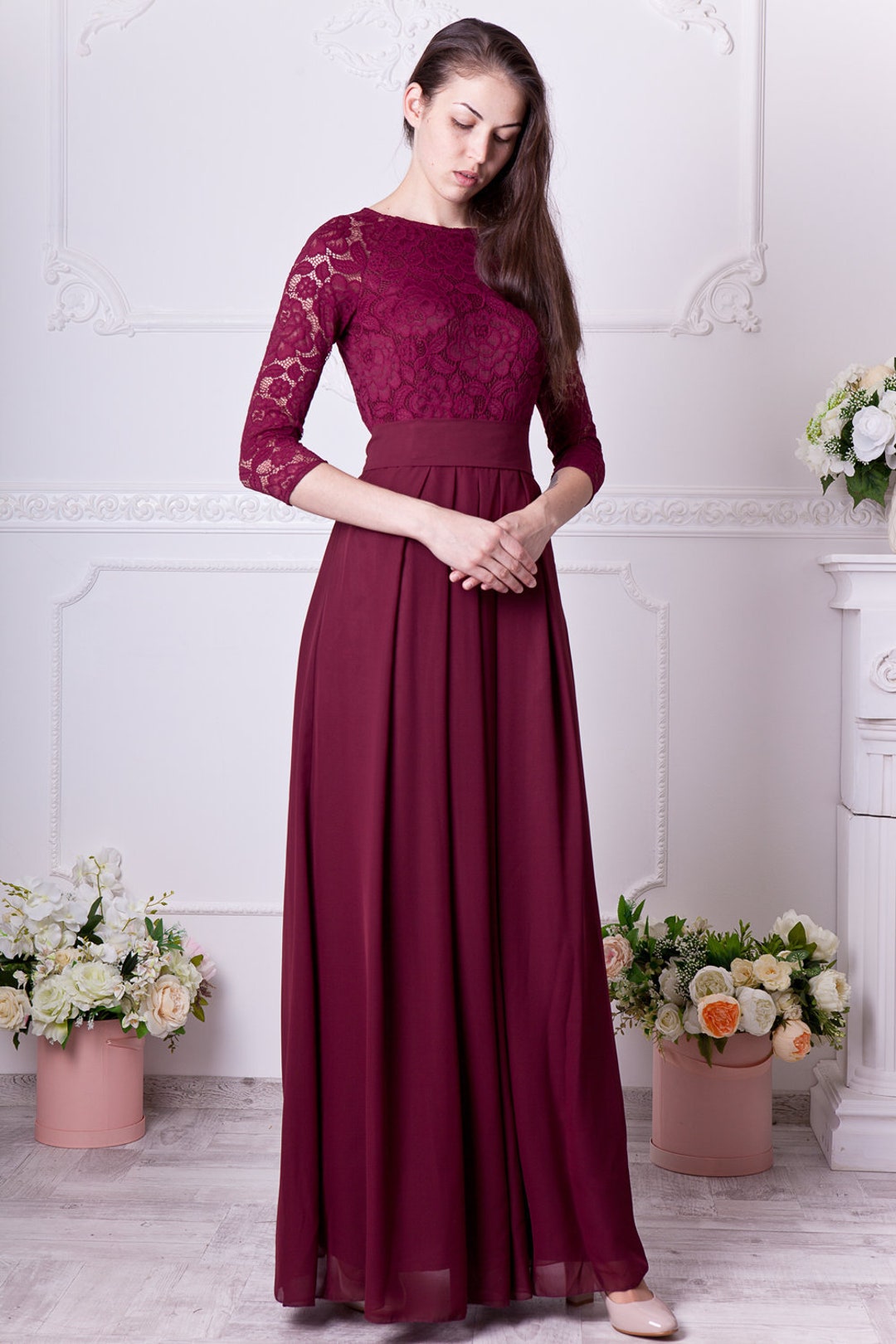 SENORA Burgundy Long Sleeve Lace Top