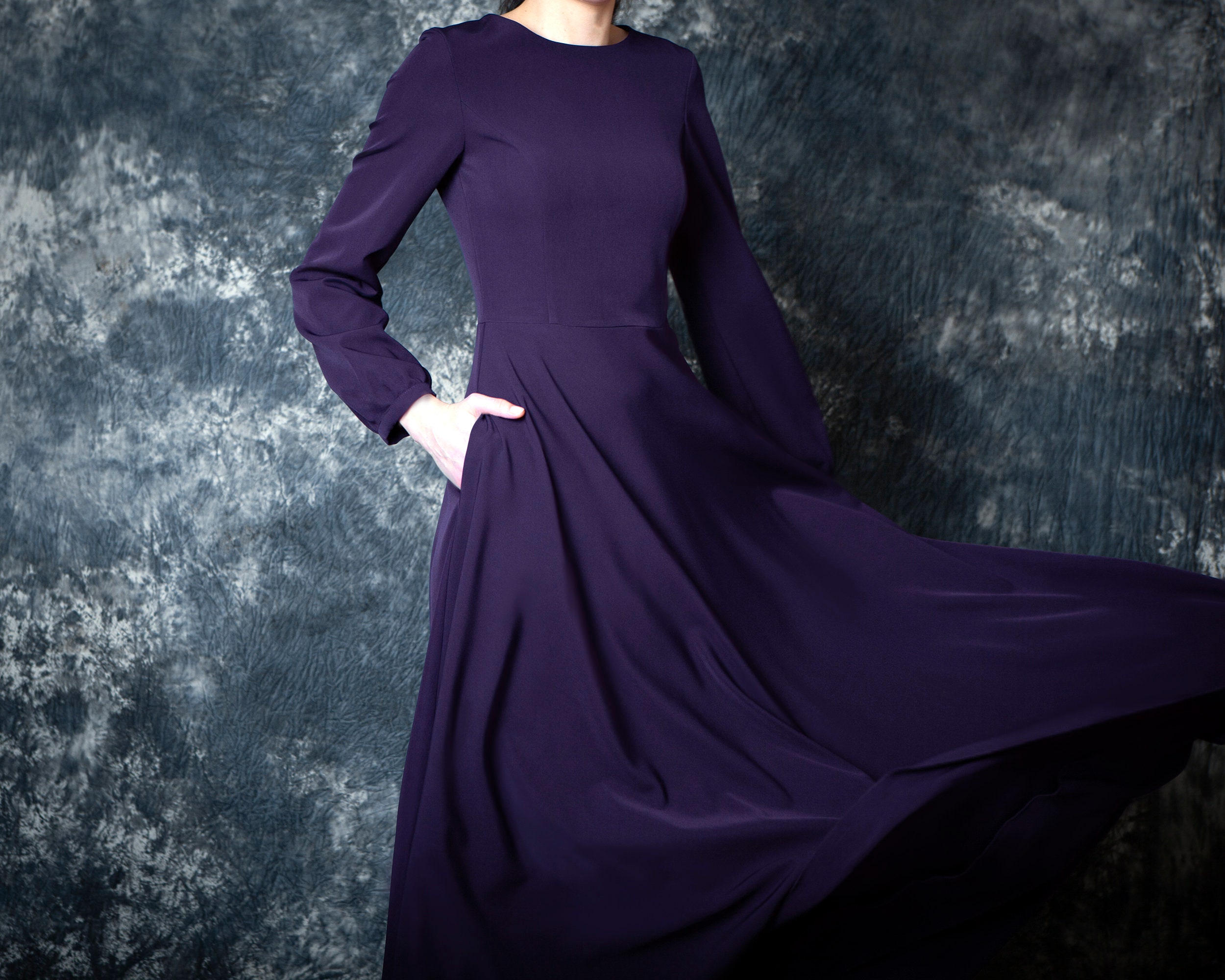 Eggplant Bridesmaid Dress Long Sleeve. Modest Purple Dress With Pockets Available in 50 Colors Etsy