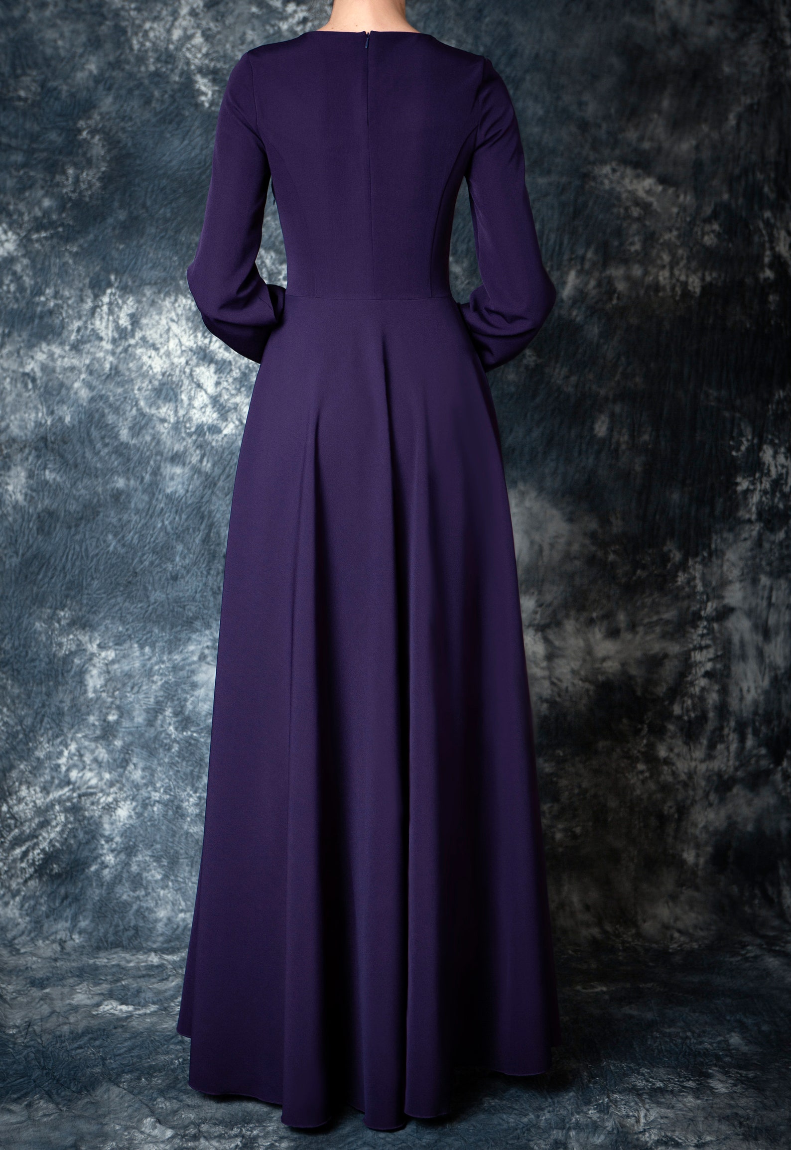 Eggplant Bridesmaid Dress Long Sleeve. Modest Purple Dress With Pockets ...