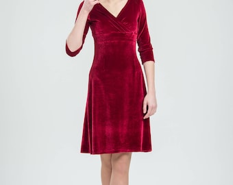 Vestido de terciopelo burdeos hasta la rodilla Vestido de noche de