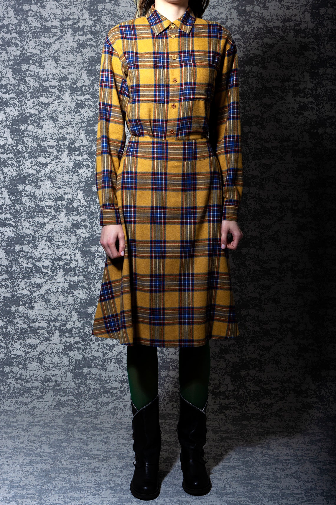 Adult Women's Velcro Wrap Around Yellow Plaid Skirt main image 1