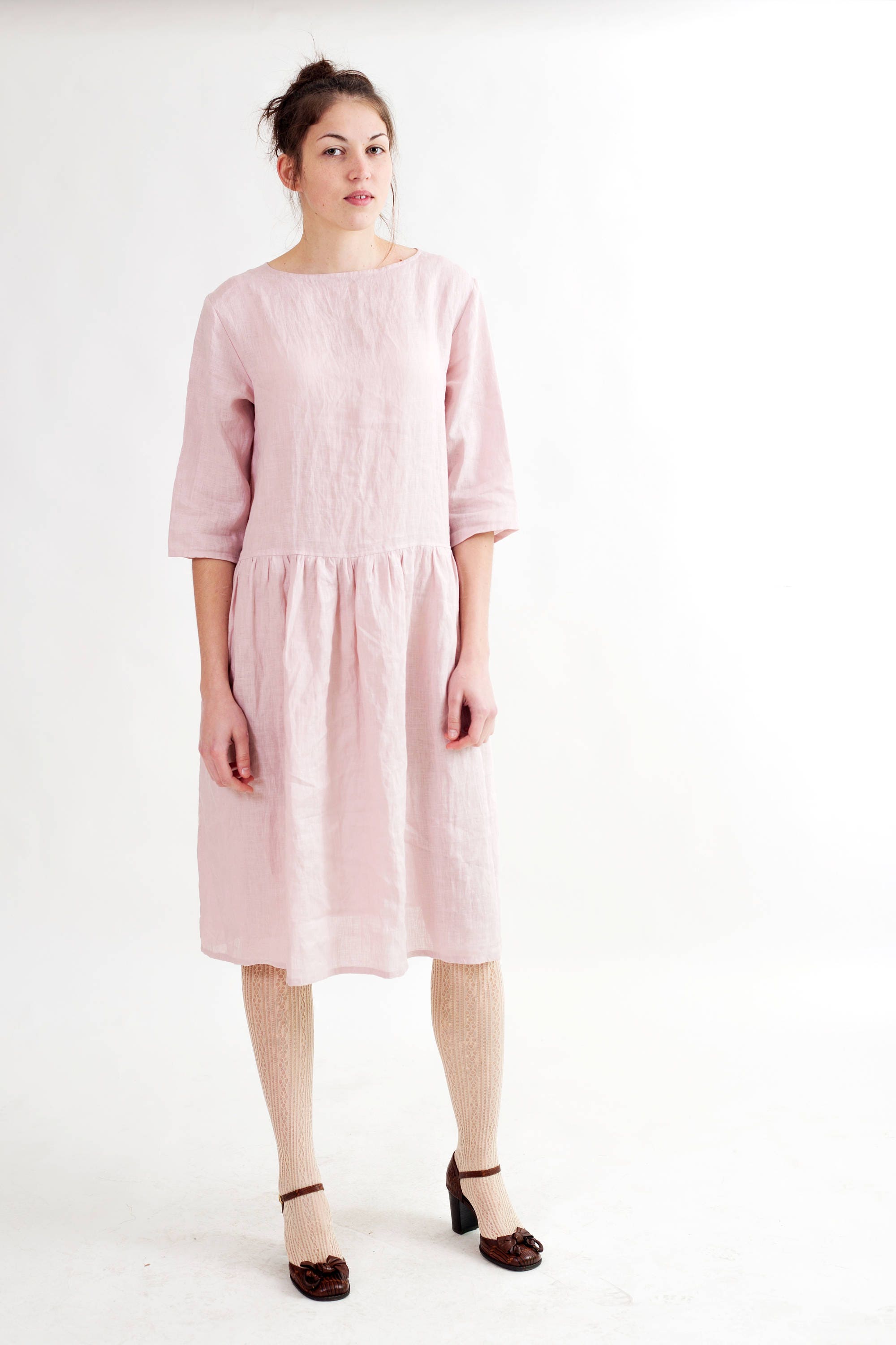 Loose Blush Pink Linen Dress With Pockets. Oversized Linen Dress With Pockets. Natural Flax Drop Waist Dress Plus Size 20 Colors Etsy Canada