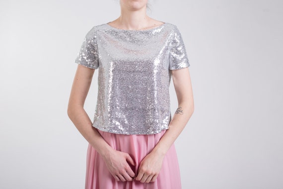 silver sequin top with sleeves