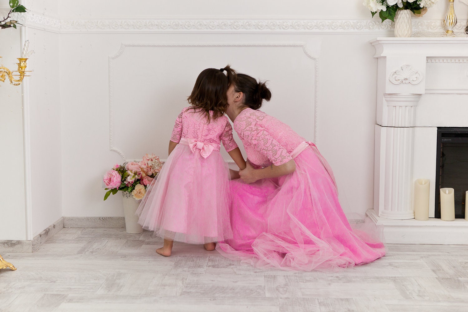 Pink Lace and Tulle Mommy and Me Dresses. Mother Daughter - Etsy