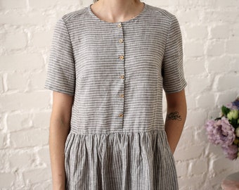 Striped linen dress women. Summer vintage style linen clothing women - only 1 available