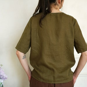 Loose Linen T-shirt Women. Simple Linen Top With Sleeves. Loose Linen ...