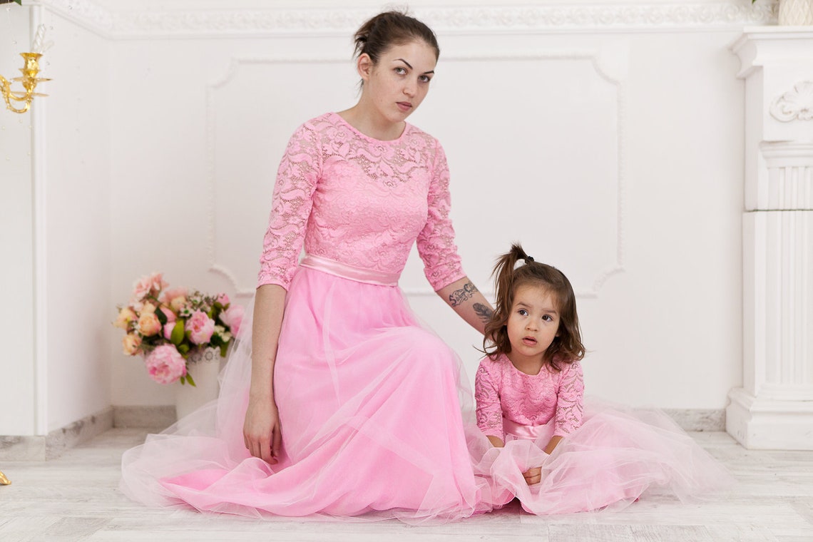 Pink Lace and Tulle Mommy and Me Dresses. Mother Daughter | Etsy