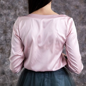 Silk top with bow tie. Silk blouse with sleeves over 20 colors image 2