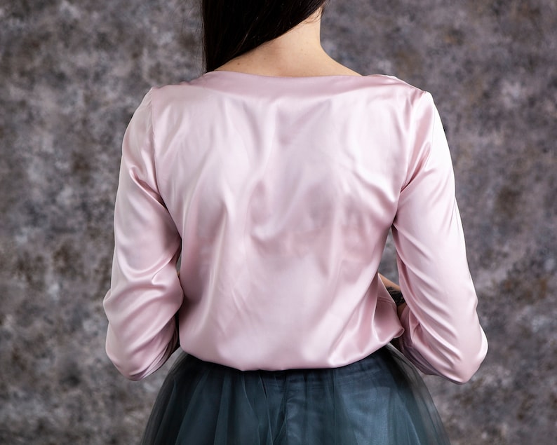 Silk top with bow tie. Silk blouse with sleeves over 20 colors image 2