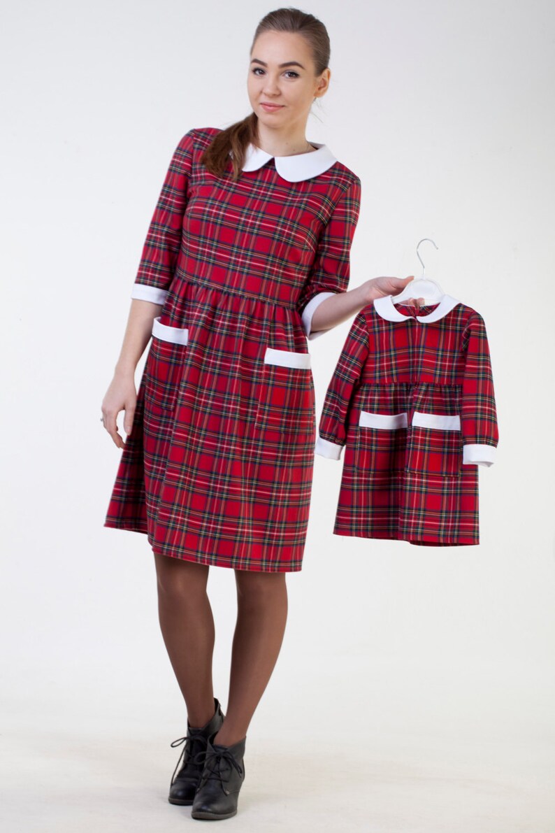 Mother daughter red plaid dress Mother daughter matching dress Mommy and me party outfit Mommy and me matching christmas dresses image 1