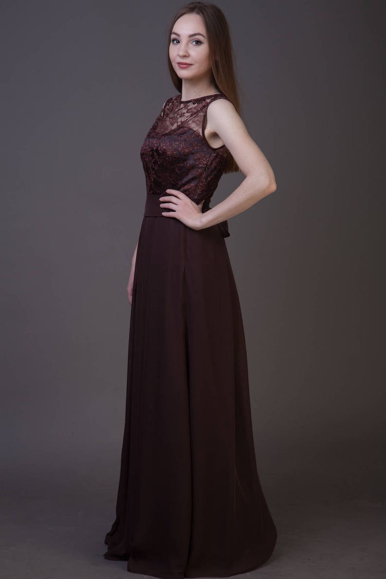 Chocolate Brown Lace Bridesmaid Dress