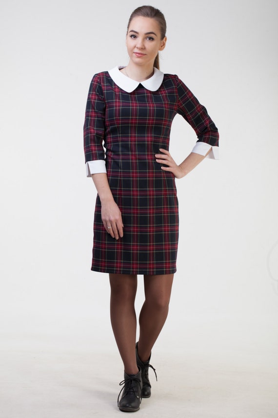 Cute black plaid dress Midi black dress 