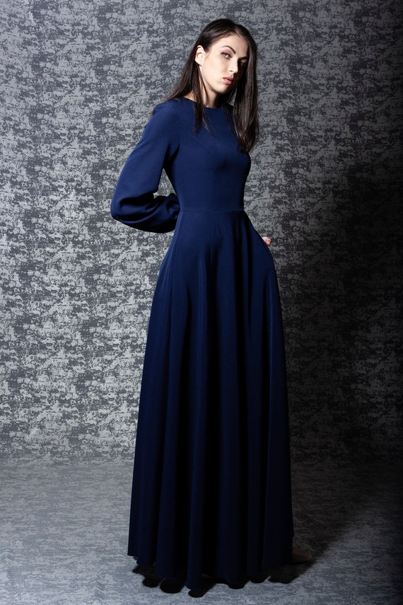 navy long sleeve dress