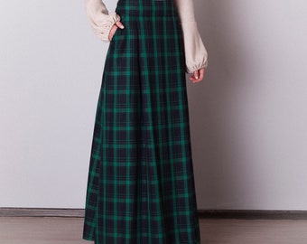 Black and Green Plaid Skirt With Pockets. Floor Length Green Tartan Skirt Women. Classic Outfit Women Etsy