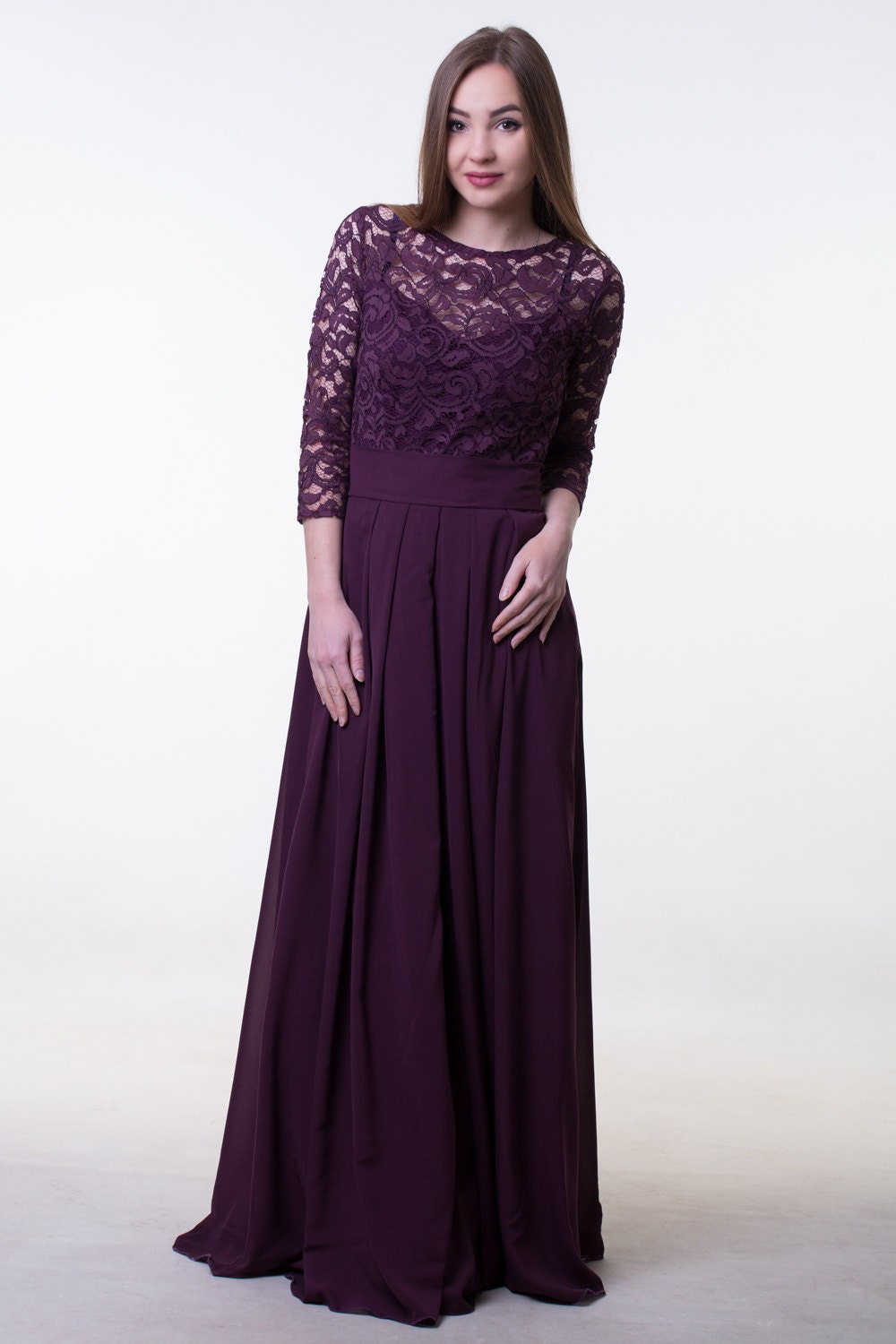 Dark Purple Bridesmaid Dress. Long Lace ...