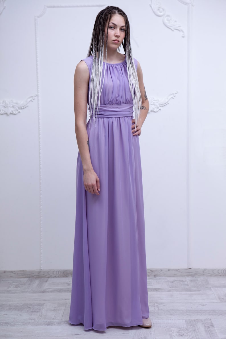 Long Chiffon Bridesmaid Dress. Greek Style Light Purple Dress. - Etsy