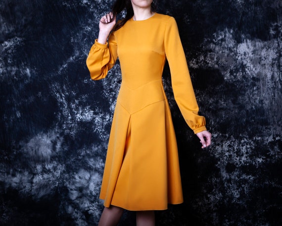 Mustard Dress Vintage Style. Midi Casual Dress Long Sleeves Available in 50 Colors Etsy Canada