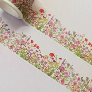 Wide Wildflower Meadow Washi Tape, Floral Decorative Tape