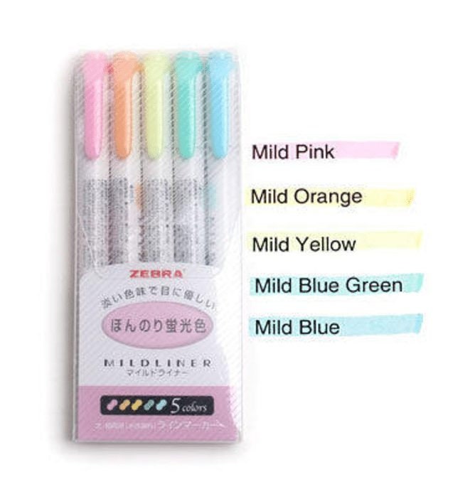 Zebra MILDLINER WKT7-5C Fluorescent Marker Wallet of 5 Colours Ideal for  School / College / Work / Office 