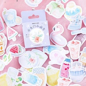 Copos de pegatinas de acuarela de verano kawaii