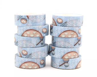 Pale Blue Cosy Winter Dumpling Washi Tape, Minimal Blue Food Decorative Tape
