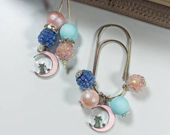 Rosa Halbmond Planer Baumeln Schmuck, Rosa & Blau Katzen Planer Charm, Planner Tails Lesezeichen