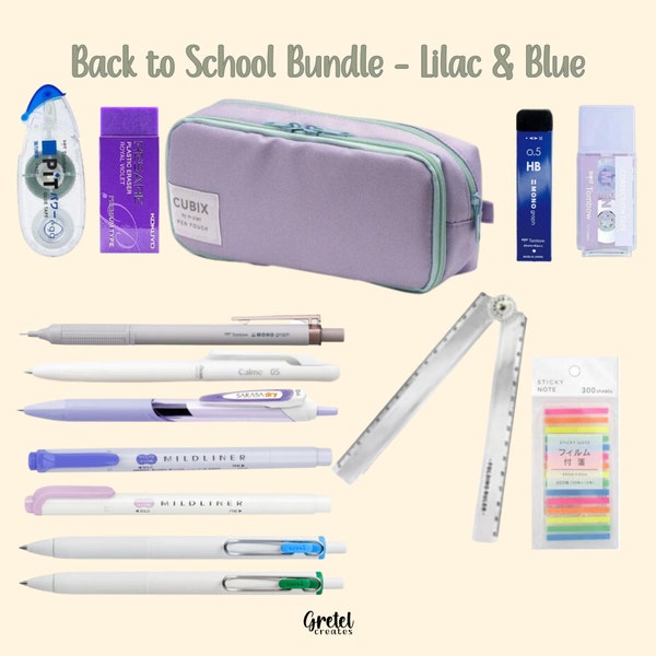 Paarse en groene Back to School Japanse briefpapierbundel