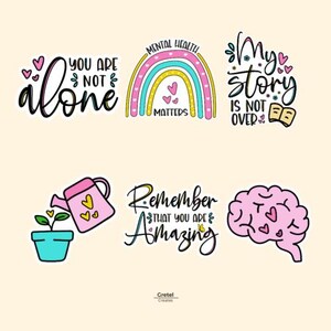 Seja gentil com sua mente - Pacote de adesivos decorativos de vinil para diário de saúde mental positiva
