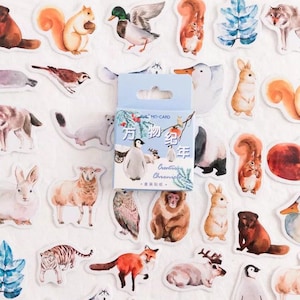 Pegatinas decorativas sencillas de animales de invierno para álbumes de recortes, copos de pegatinas de animales del bosque