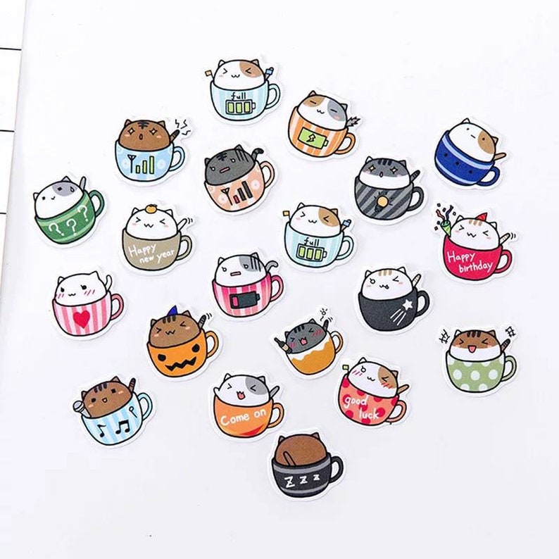 Kawaii Coffee Cats Sticker Flakes Etsy