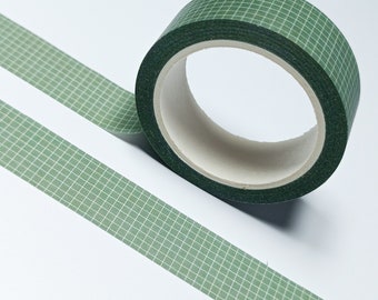 Dark Olive Green & White Grid Washi Tape