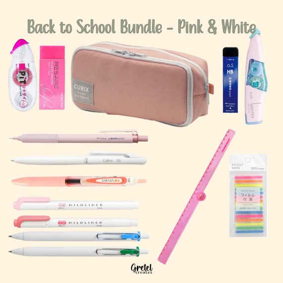 Pink & White Back to School Japanese Stationery Bundle 