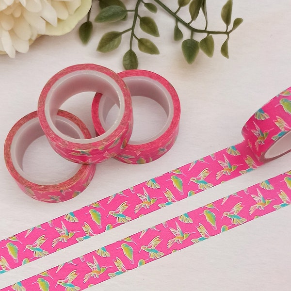 Pink Bird of Paradise Floral Washi Tape, Bright Bird Decorative Planner Tape