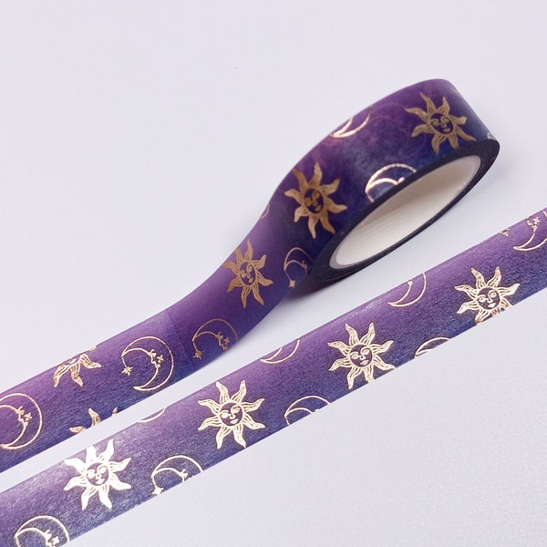 Purple & Gold Foil Moon and Sun Washi Tape