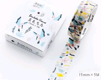 Foiled Bird Washi, Gold Washi Tape, Bird Craft Tape, Kawai Paper Tape
