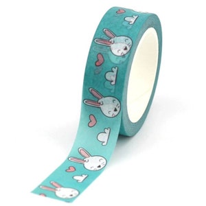 Kawaii Rabbit Washi Tape,Blue Green Easter Bunny Heart Decorative Tape