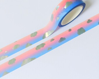 Holografische washitape bewolkte lucht, pastelkleurige luchten decoratieve tape