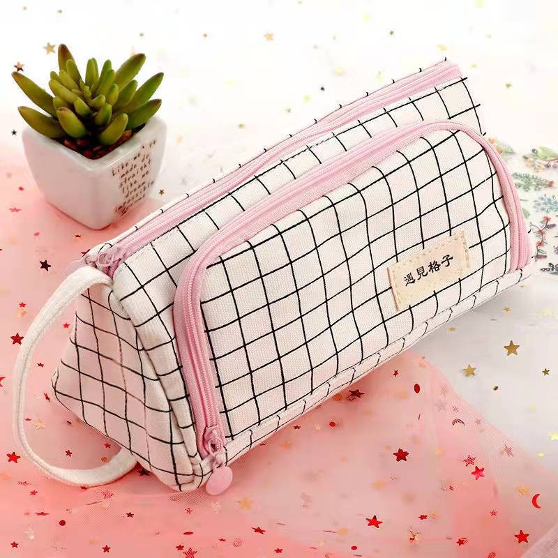 Namotu Pencil Case Grid Pencil Pouch with 3 Compartments Stationery Bag Pencil Bag for Girls Teens Students Art School and Office Suppli, Girl's, Size: Small