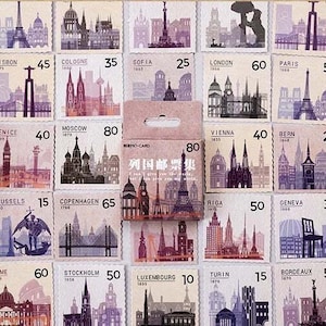 Pegatinas de sellos postales de estilo retro en forma de copos, pegatinas decorativas de sellos postales de estilo de viajes por el mundo