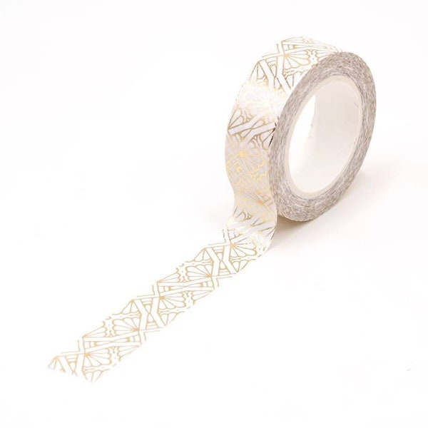 Ruban adhésif en papier Washi feuille d'or de style Art déco, ruban décoratif de style vintage doré et blanc