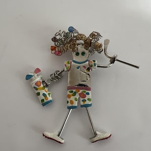 Crazy Hair Silly Lady Golfer Brooch~Carrette By Ganz