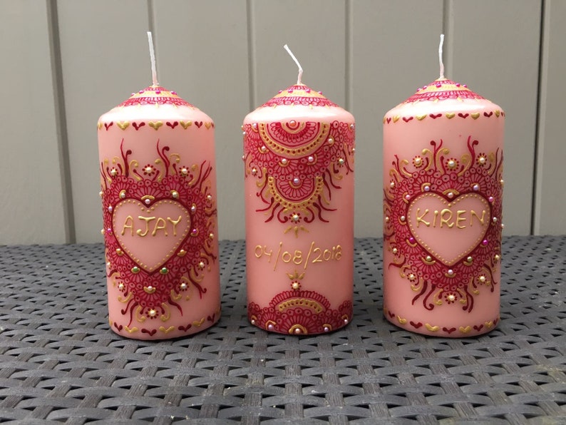 birthdays, Christmas wedding 3x Decorative Personalized Henna mehndi candles