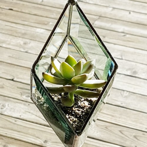 Beveled Glass Hanging Planter Etsy