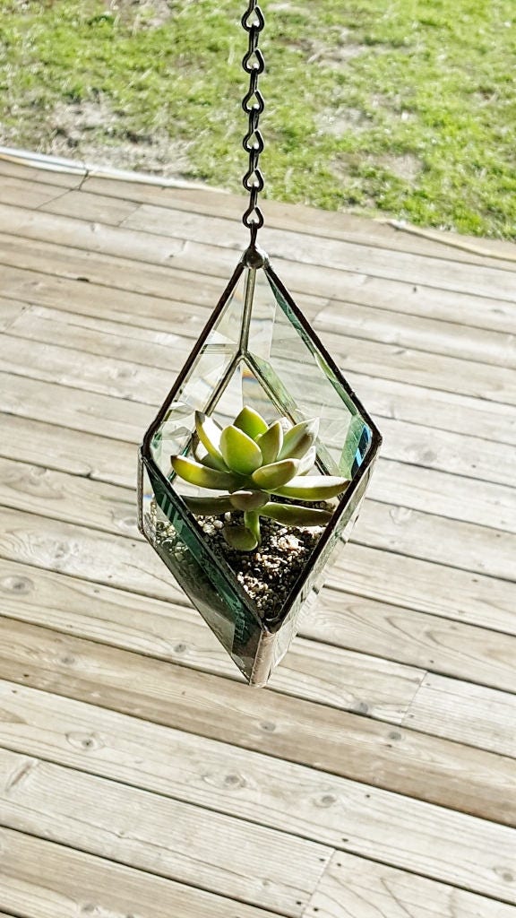 Beveled Glass Hanging Planter Etsy