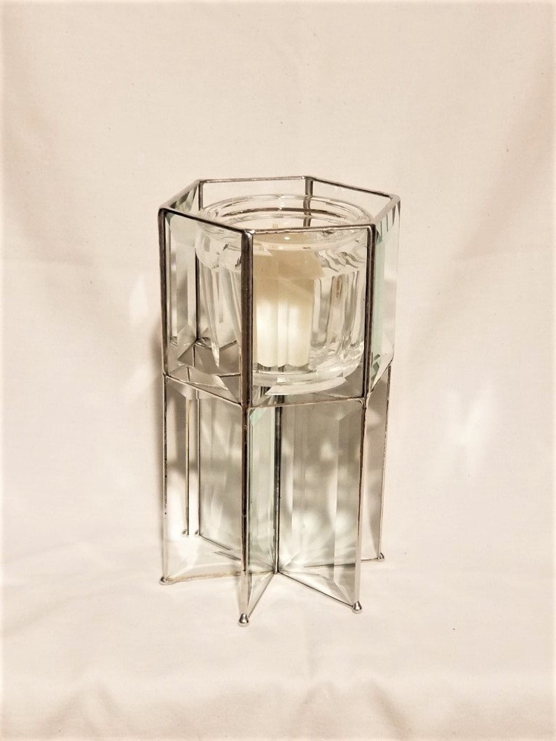 Beveled Glass Candle Holder Etsy