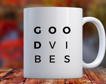 Taza de café Good Vibes, mejor regalo de amigo, taza en blanco y negro