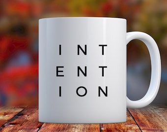 Årets ord för avsikt Kaffemugg, Avsiktligt levande, Minimalistisk svartvit mugg