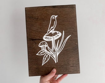 READY TO SHIP | mushroom and bird sign | bird decor| boho wood sign | home decor | farmhouse sign