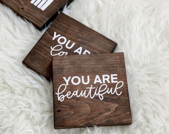 Words of affirmation sign | affirmation sign | you are loved sign | you are beautiful sign | mini sign | farmhouse home decor